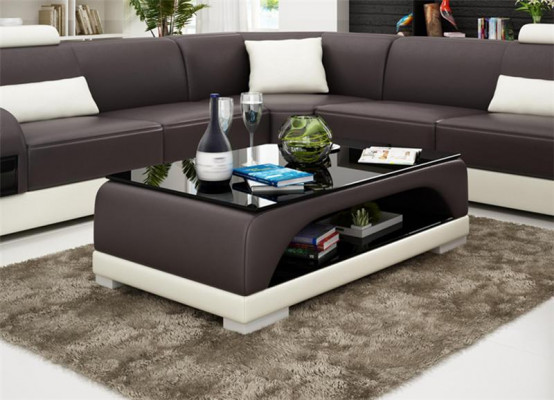 Ledertisch Couchtisch Glastisch Sofa Beistelltisch Moderner Dësch Gepolstert