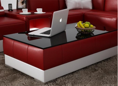 Sofadësch Design Wunnzëmmer Lieder Kaffi Glas Couch Polster Dekor Bäistell.