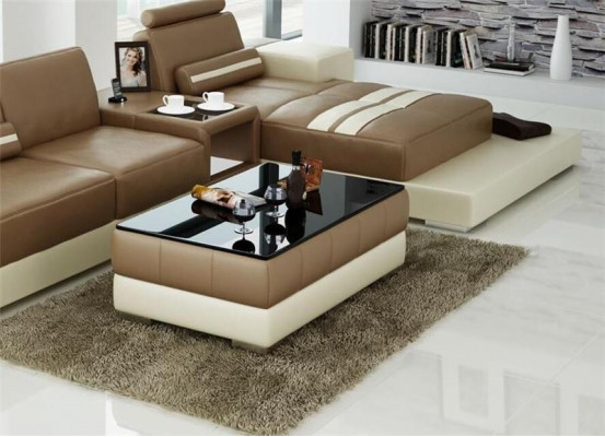 Sofadësch Design Wunnzëmmer Lieder Kaffi Glas Couch Polster Dekor Bäistell.