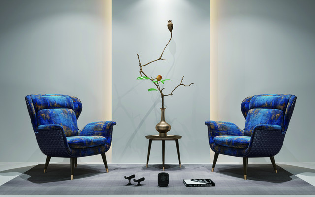 Design-Ohrensessel 1-Sëtzer Stoff Couch Sofa Polstersofa Nei
