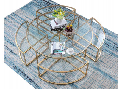 Ronne Designer-Glassofa, Edelstol-Sofa-Dësch, ronnt Design fir doheem