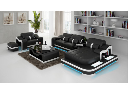 Komplett Set Garnitur Eckcouch Couch Eckgarnitur + Dëscher + USB Ecksofa