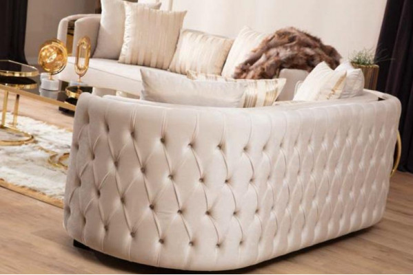 Sofa 3 Sëtzer Miwwelen Stoff Dräisëtzer Sofas Luxus Design Wunnzëmmer Modern Stil