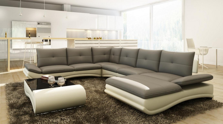 Ledersofa XXL U Form Wunnzëmmer Couch Sofa Grouss Ledercouch Sofas