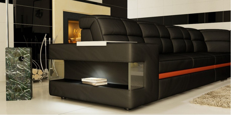 Ledersofa Designersofa Ecksofa Canapé Polstersofa Eckgarnitur mat Beleuchtung