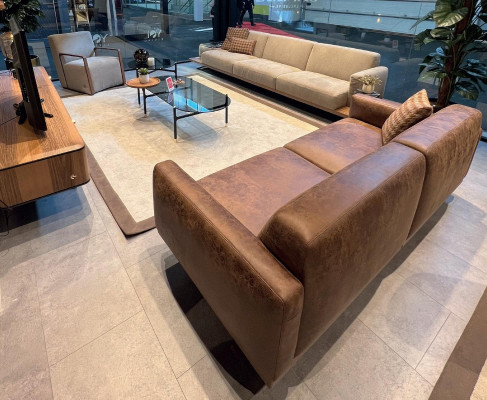 Sesel 1-Sëtz Sofa Textil Stoff Couch Këssen Design Miwwelen Nei Gro
