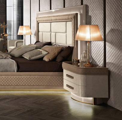Bett Nuetsdësch Kommode Schlofzëmmer Set Design Luxus Komplett Italien Nei 7tlg.