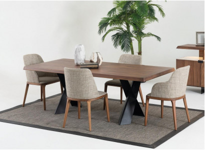 Holz Iesszëmmer Design Miwwelen Modern Stullgrupp Dësch 4x Still Set 5-Stéck.