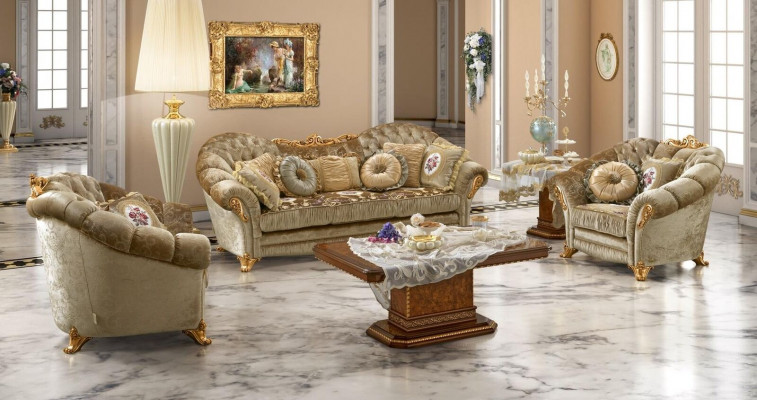 Luxus Miwwelen Sofagarnitur Canapé Sofa Barock Rokoko Polster 3+1+1 Sëtzer Holz 3tlg