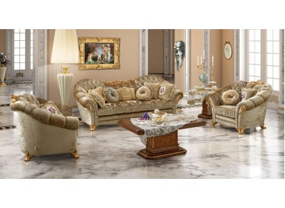 Luxus Miwwelen Sofagarnitur Canapé Sofa Barock Rokoko Polster 3+1+1 Sëtzer Holz 3tlg