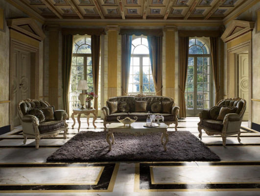 Sëtzgrupp 3+2+1 Sëtzer Miwwelen Polster Textil Italienesch Chesterfield Design