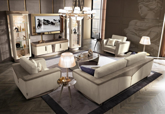 Wunnwand Set 4 Deel. Wunnzëmmer rtv Vitrin Regal Modern Garnitur Grupp Holz tv
