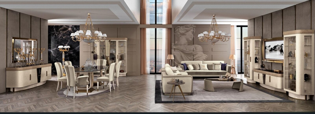 Wunnwand Set 4 Deel. Wunnzëmmer rtv Vitrin Regal Modern Garnitur Grupp Holz tv