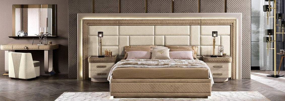 Design Miwwelen Modern Luxus Better Nei Bett 2x Nuetsdësch 3-deeler Schlofzëmmer Set