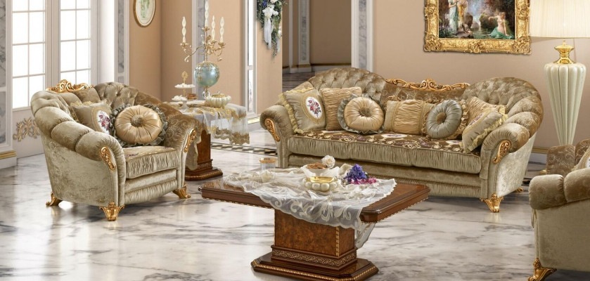 Design Pouf Sofas Textil Relax Modern Garnitur Beige Sëtzgrupp 3+1 Sëtzer