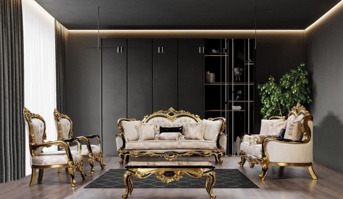 Sofa Chesterfield Barock Canapé 5tlg Set Sofagarnitur 3+3+1+1 Sëtz Dësch