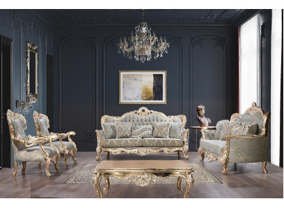 Chesterfield Sofa Garnitur 3+3+1+1 Sëtz Couchtisch Klassesch Sofa Polster Sëtz