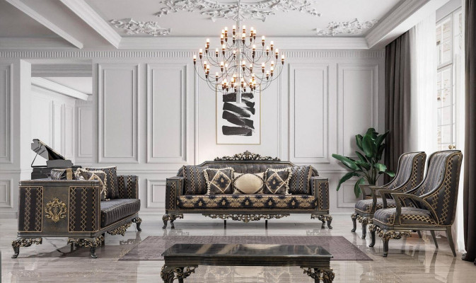 Sofa Chesterfield Designer Grupp 5tlg. Set Sofagarnitur 3+3+1+1 Sëtz Couchtisch