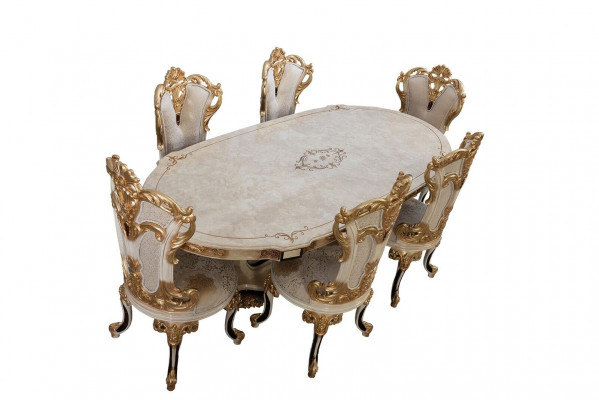 Komplett Set Iessdësch + 6 Still Iesszëmmer Set Iess Grupp Holz Dësch Dëscher 7tlg