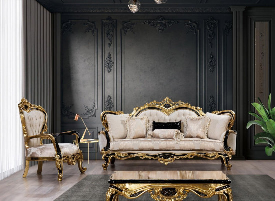 Sofagarnitur Klassesch Luxus Sofaen Fauteuil Wohnzimmer Set 3+1 Sëtz Chesterfield