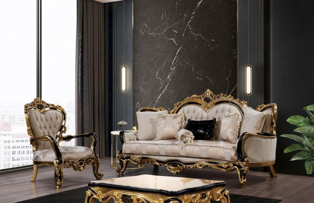 Sofagarnitur Klassesch Luxus Sofaen Fauteuil Wohnzimmer Set 3+1 Sëtz Chesterfield
