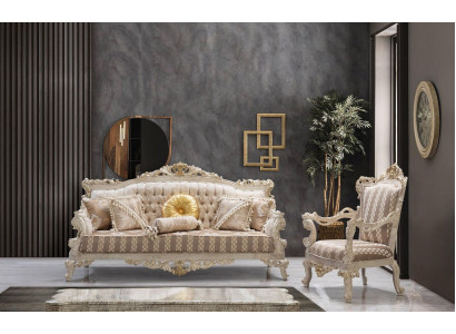 Sofagarnitur Klassesch Luxus Sofas Fotell Wunnzëmmer Set 3+1 Sëtz Chesterfield