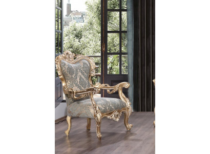 Fotell Ouerfotell Chesterfield Stull Sëtz Polster Canapé Lounge Holz Luxus Nei