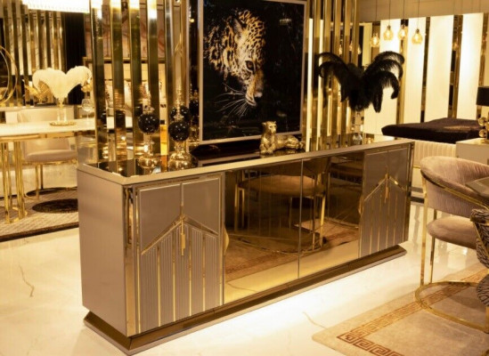 Sideboard Anrichte Héichglanz XXL Kommod Wohnzimmer Holz Miwwelen Italien Vitrine