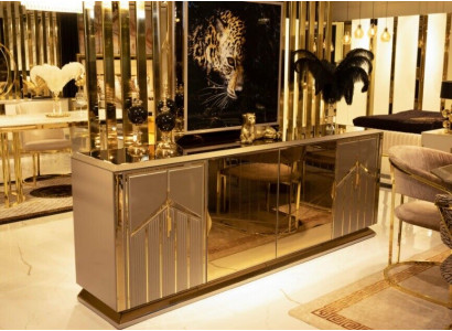 Sideboard Anrichte Héichglanz XXL Kommod Wohnzimmer Holz Miwwelen Italien Vitrine