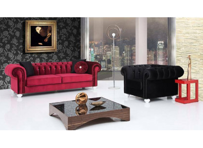 2-Deeler Sofagarnitur 3+1 Sëtzer Kanapé Liederkanapé Chesterfield Textil Samt