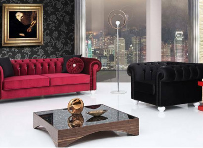 2-Deeler Sofagarnitur 3+1 Sëtzer Kanapé Liederkanapé Chesterfield Textil Samt