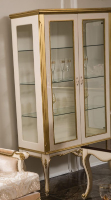 Vitrinn Holz Miwwel Schaf Vitrinnen Barock Rokoko Gold Wäiss Glasschaf