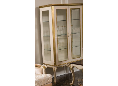 Vitrinn Holz Miwwel Schaf Vitrinnen Barock Rokoko Gold Wäiss Glasschaf