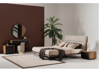 Komplett Schlofzëmmer Set Bett Schminktisch Spigel Hocker 6tlg.