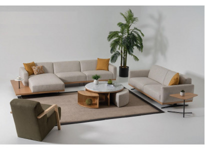 Eckcouch L-Form Canapé Fauteuil Kaffisdësch Niewendësch Këssen