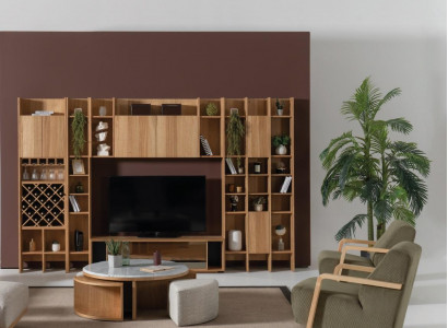 Wunnzëmmermiwwelen Set Designer Sessel 2x Wunnwand Couchtësch