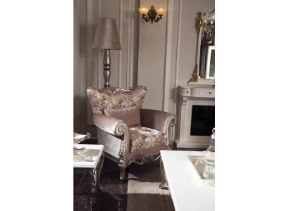 Gepolsterte Fotell Lila mat Blummemuster Canapé Sofa Wunnzëmmer Barock