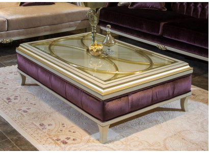 Holz Couchtisch Kaffisdësch Bäisetelltësch Design Dësch Luxus Glastësch