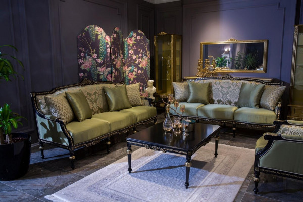 Fauteuil Klassesch Relax Stoff Lounge Textil Sëtz Luxus Setz Barock Gréng