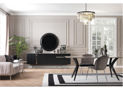 7 Stéck Luxus Loft Design Iesszëmmer Set Miwwelen Dësch Kommode 4x Still