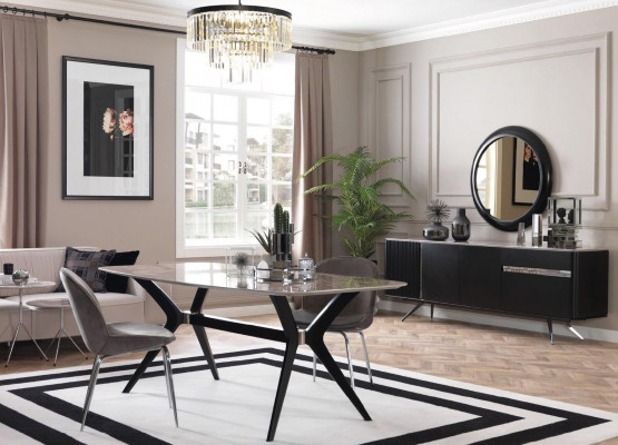 7 Stéck Luxus Loft Design Iesszëmmer Set Miwwelen Dësch Kommode 4x Still