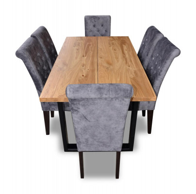 Modernt Iessdësch Dësch Holz Iesszëmmer Garnitur 6x Stull Set Still 7 Deeler Set nei