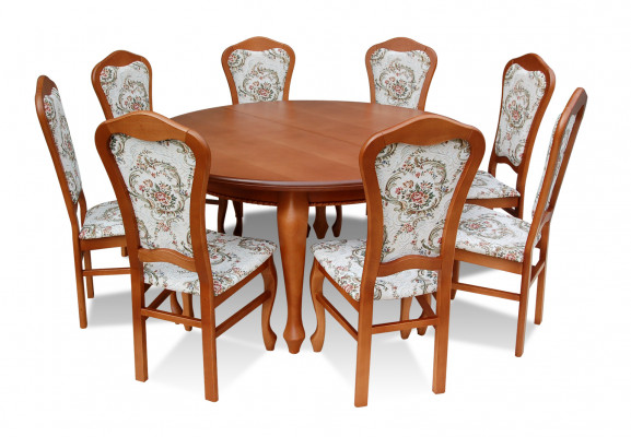 Klassesche Ronn Ronn Dësch Holz Design Iesszëmmer Dëscher + 8 Still