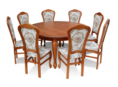 Klassesche Ronn Ronn Dësch Holz Design Iesszëmmer Dëscher + 8 Still