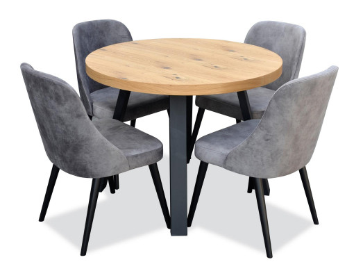 Ronnen Iesszëmmer + 4 Still Stull Set Garnitur Ronnen Dësch Holz Dëscher Ronn 5tlg