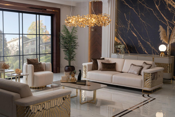 Luxus Sofagarnitur 4+3 Sëtzer Fauteuil Dësch Modernen 4tlg. Set Design