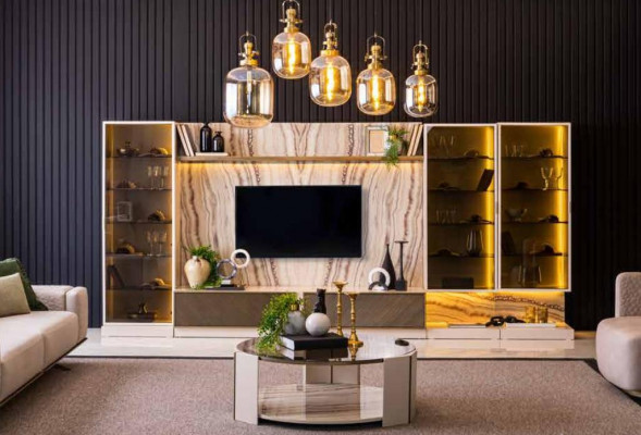 Elegant Wunnwand Wunnezëmmer Usaz Wand 388cm Luxus Wunnwänn Sideboard