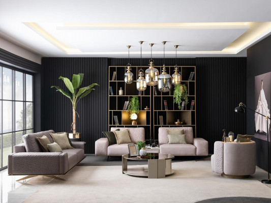 Luxus Sofa Set 3+3+1 Sëtz Couchen Set Miwwelen Ariichtung Sëtzpolster