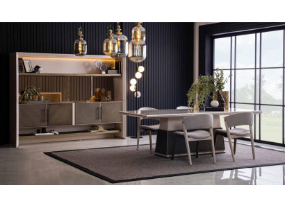 Luxus 6 Stéck Iesszëmmer Set Iessdësch 4x Still Kommode 6 Stéck modernen Designer Set