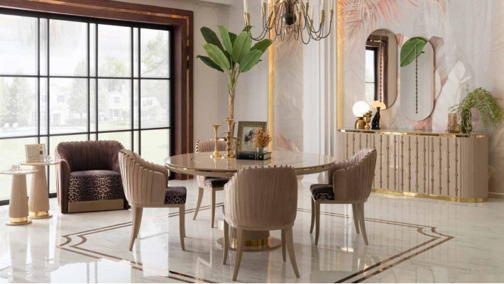 Luxus Iesszëmmer Set Iessgrupp Iessdësch 4x Still Sideboard mat 2x Spigel